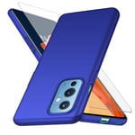 YIIWAY Compatible with OnePlus 9 5G Case + Tempered Glass Screen Protector, Blue Ultra Slim Case Hard Cover Shell Compatible with OnePlus 9 YW42225