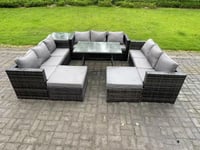 11 Seater Rattan Outdoor Furniture Lounge Sofa Garden Dining Set with Dining Table Side Table Footstools
