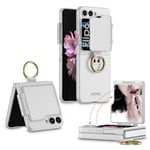 Fodral till Samsung Galaxy Z Flip 6, ultratunt och smalt PC-skal med stöttåligt magnetiskt sminkningsspegel, kameraskydd och ring Silver