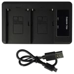 vhbw Chargeur double compatible avec Panasonic NV-GS75, NV-GS70K, NV-GS75B, NV-GS75EG-S caméra caméscope action-cam - Station + câble micro-USB