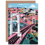 Clifton Suspension Bridge Pink and Teal Cityscape Travel Birthday Sealed Greetings Card