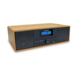 MOOOV 477380 Micro-Chaine HiFi Bluetooth sans Fil, Tuner Radio FM, Lecteur CD, USB avec Télécommande Effet Bois Mini Chaîne Enceinte Vintage Haut Parleur Stereo