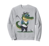 Funny Golf Lover Crocodile Playing Golf Round Sunglasses Sweatshirt