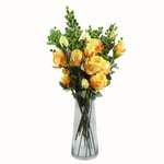 Artificial Flower Arrangement 60cm Yellow Rose Artificial Flowers with Glass Vase
