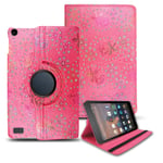 Amazon Fire 7 Tablet Case, (7"inch 2017 7th Generation, 2015 5th Generation), Luxury Slim 360 Degree Rotating Smart Stand Leather Flip Case Cover By ProGadgetsLTD (Rose On Pink Diamond 360 Case)