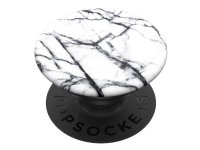 PopSockets Swappable PopGrip - Fingergrepp/vikbart ställ för mobiltelefon, surfplatta - duvvit marmor - svart (dragspel), svart (plattform)