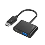 Hama DisplayPort to VGA and HDMI Adapter, 4K Ultra HD, Full HD (2-in-1 Adapter with Display Port Plug, HDMI Female and VGA Female for Connecting PC, Laptop to Screen, TV, Projector)