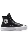 Converse Womens Leather Lift Hi Top Trainers - Black, Black/White, Size 3, Women