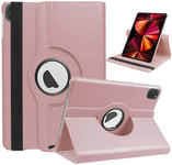 iPro Accessories Case Compatible With iPad Pro 11 2021 - PU Leather 360 Rotating Smart Cover Stand with Strap and Auto Wake/Sleep For iPad Pro 11 Inch 2021 Cover (Rose Gold)