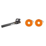 Worx WG547E.9 Cordless Leaf Blower 20V Turbine Technology, Two Speed Levels, Black/Orange & WA0004 Replacement Spool and Line for WORX Grass Trimmers Orange