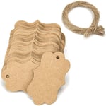 100 st Kraftpappersetiketter Presentlappar 3x5cm med Jutesnöre för Bröllop