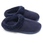 Ofoot Women's Winter Warm Clog Slippers,Micro Suede Moccasin Upper Cozy Velvet Lined Memory Foam Insole Indoor Outdoor Anti Skid Hard Rubber Bottom - Navy Blue - 7/7.5 UK