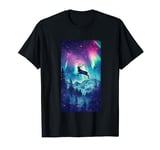 Deer Deer Aurora Borealis Wildlife Nature Forest T-Shirt