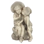Design Toscano Baisser Enfants Fille et Garçon Statue De Décor De Jardin, 35.5 cm, polyrésine, pierre antique