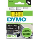Dymo D1-tejp 9 mm x 7 m, svart med gul botten