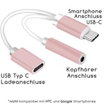 TheSmartGuard Câble de Chargement USB C vers USB-C et Jack pour Casque Audio Femelle Compatible avec Huawei, Xiaomi, LG et Bien Plus Encore (sauf HTC/Google/Nokia/Apple) Or Rose 14 cm