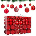 Röda julgranskulor, 100 stycken i 10 typer, okrossbar julgransdekoration i plast, återanvändbar A327