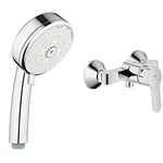 GROHE 27572002 3 Sprays Tempesta Cosmopolitan 100 Hand Shower, Chrome + GROHE BauEdge | Bathroom Faucet - Single Lever Shower Mixer, Integrated Check Valve | Chrome | 23333000