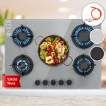 Gas Hob 70 cm 5 Burner Glass Ceramic Double Gas Cooker Hob Grey Gas Burner Hob