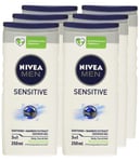 Pack of 6,  NIVEA MEN Sensitive Shower Gel 250ml,3in1( Body Face &Hair)
