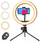 Pipishell Ring Light with Tripod Stand & Phone Holder, Selfie Ring Light 10 inch With 3 Colors, 10 Brightness Levels, Robust Phone Tripod for YouTube Video Tik Tok Vlog Live Streaming
