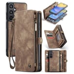 CaseMe Samsung Galaxy A05s Rymligt plånboksfodral med många kortfack, Brun