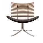 Gepard Lounge Stol, Såpad ek, Sits i Naver Select läder - Svart, Underrede i rostfritt stål