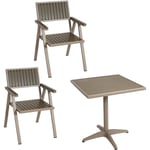 Jamais utilisé] Lot de 2 chaises de jardin + table de jardin HHG 861, chaise table Outdoor, alu aspect bois champagne, gris - grey