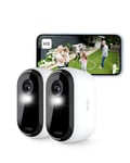 Arlo Essential 2 HD Video Security Camera Outdoor, 6-Month Battery Operated Home Camera With Colour Night Vision, Light, Siren, 2 Way Audio & WiFi, Arlo Secure Free Trial, 2 Cameras, White