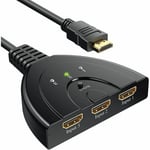 Switch 1080P, Switch HDMI 3 Ports Commutateur HDMI Sélecteur Splitter Manuel 3 Entrées à 1 Sortie HDMI Switcher Full HD1080p / 3D Pris en Charge avec Un Cable Haute Vitesse