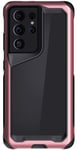 Ghostek ATOMIC slim Designed for Samsung Galaxy S21 Ultra Case with Protective Aluminum Metal Bumper and Clear Back Heavy Duty Shock-Absorbent Protection for 2021 S21 Ultra 5G (6.8inch) (Phantom Pink)