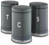 Tower Belle Set of 3 Canisters Tea Coffee & Sugar Storage, Graphite Steel, 1.3 L