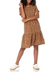 Amazon Essentials Women's Short-Sleeve Crewneck Tiered Dress, Dark Camel Leopard, M
