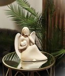 Gilde Figurine d'ange décorative avec Coeur - Figurine d'ange Gardien en céramique - Ange Cadeau baptême Communion Mariage Ange de la Chance - Couleur : Crème Blanc Hauteur 27 cm