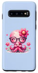 Galaxy S10 Blue Background, Cute Blue Octopus Daisy Flower Sunglasses Case