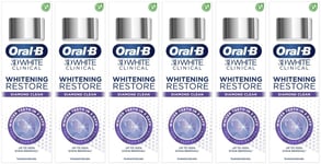 6 x Oral-B 3D White Clinical Toothpaste Whitening Restore Diamond Clean Teeth