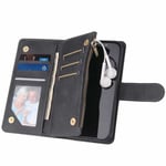 iPhone 12/12 Pro Multifunktionellt Plånboksfodral Zipper 8-Fack Vinröd