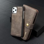 DG.MING Retro 2in1 Leather Wallet Magnetic Removable Detachable Case For iphone 12 Flip Cover (Grey, iphone12)