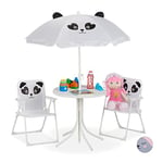 Relaxdays Blanc Ensemble Camping, Chaise Enfants avec Abat-Jour, Pliable et Table, Panda