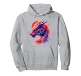 mythical fierce blue red purple Asian dragon sky moon art #2 Pullover Hoodie