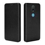 GOGME Case for Nokia 2.4 Flip Wallet Cover with [Card Slots], Anti-Scratch Carbon Fiber PC + Shockproof TPU Inner Protective + Ring Stand Holder. Black