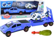 Leantoys Modern Bil Med Helikopter Och Rivningsbar Husvagn Diy Blå