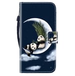 Sunrive Case For Nokia C2, PU Leather Phone Holster Case Card Slot Flip Wallet Stand Function gel magnetic Protective Skin Cover (Moon panda B1)
