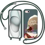CaseLover Coque avec Cordon Compatible avec iPhone SE 2022/2020/iPhone 7/8, Noël Coque de Cellulaire Corde Silicone Étui en Motif Père Noël avec Réglable Collier Téléphone Chaîne Lanyard Housse, Vert