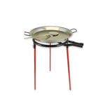 Double Ringed Gas Burner 400mm w/ Polished Steel Paella Pan 46cm & UK Adaptor