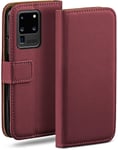 MoEx Flip Case for Samsung Galaxy S20 Ultra / 5G, Mobile Phone Case with Card Slot, 360-Degree Flip Case, Book Cover, Vegan Leather, Maroon-Red