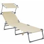 Chaise longue pliable transat avec pare-soleil facile à transporter bain de soleil pour plage jardin camping Beige