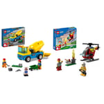 LEGO 60325 City Great Vehicles Le Camion Bétonnière & 60318 City Fire L’Hélicoptère des Pompiers, Jouet pour Filles et Garçons 4 Ans, Figurine Pompier et Brique de Démarrage
