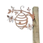 XINSTAR Bee Hive Garden Decor Iron Silhouettes Tree Plug-in Ornament,Rusty Metal Bee Hive Decorative Wall Hanging Outdoor Art Decor