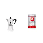 Bialetti Moka Express Aluminium Stovetop Coffee Maker (9 Cup) & illy Coffee, Classico Ground Coffee for Moka Pots, Medium Roast, 100% Arabica Coffee Beans, 250g